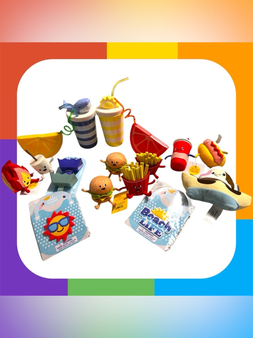 Brand new! 17oz tumblers, citrus fruit drink ware, felt toys, beach croc charms